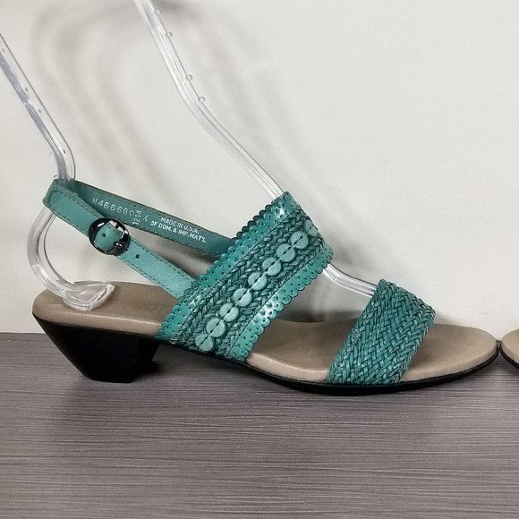 Munro Murocco Ankle Strap Sandal, Turquoise Blue Woven Leather, Womens Size 8 M - Picture 7 of 14